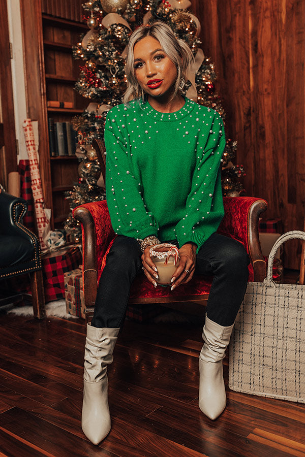 Flash A Smile Embellished Sweater In Kelly Green Image - 2