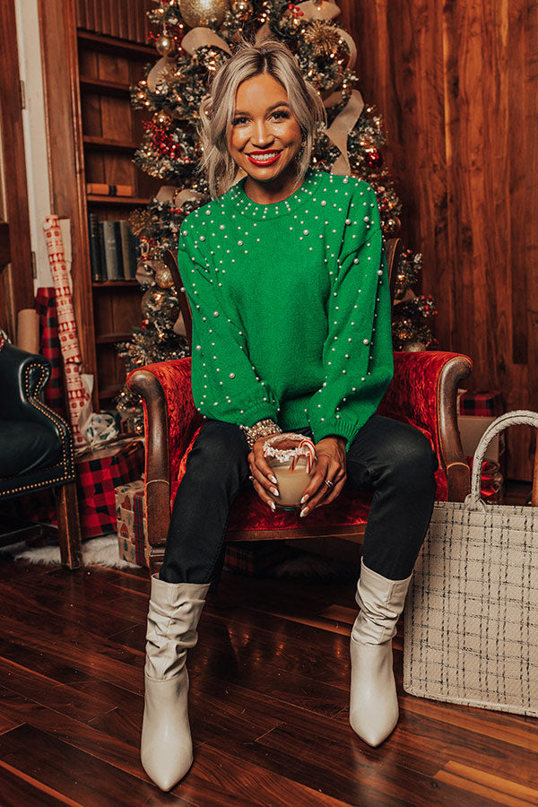 Flash A Smile Embellished Sweater In Kelly Green Image - 4