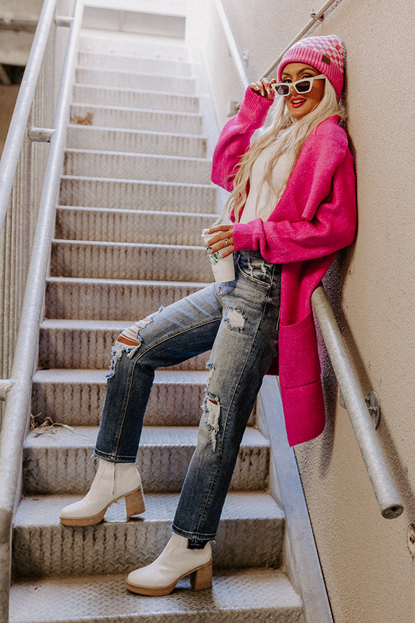 Fall Retreat Cardigan In Hot Pink