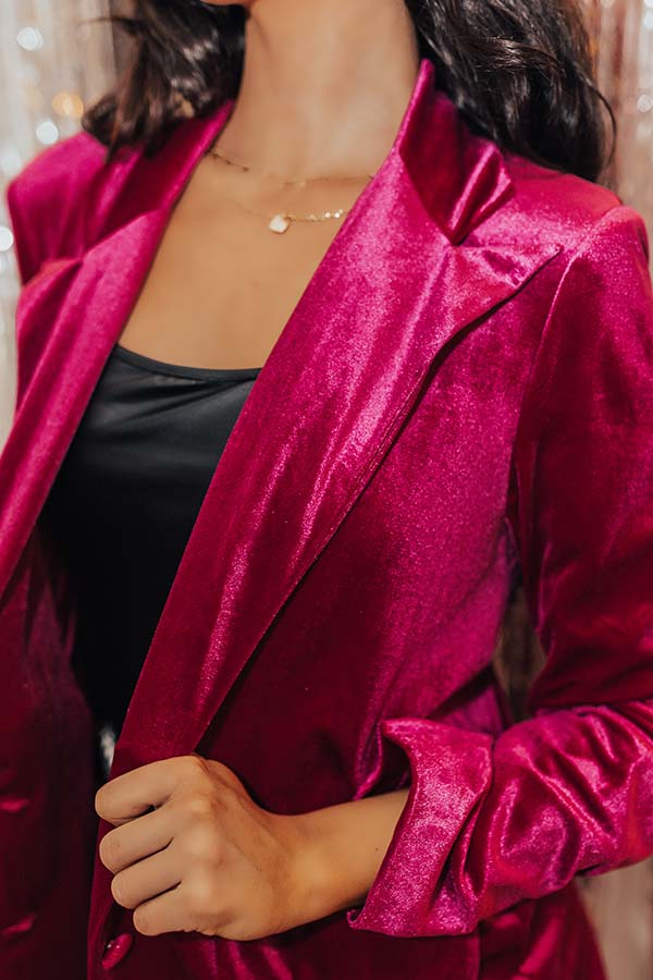 So Stylish Velvet Blazer In Fuchsia Image - 4