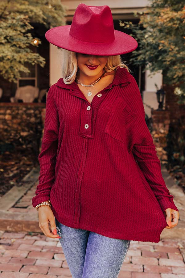 East Side Chic Waffle Knit Top In Crimson Image - 2