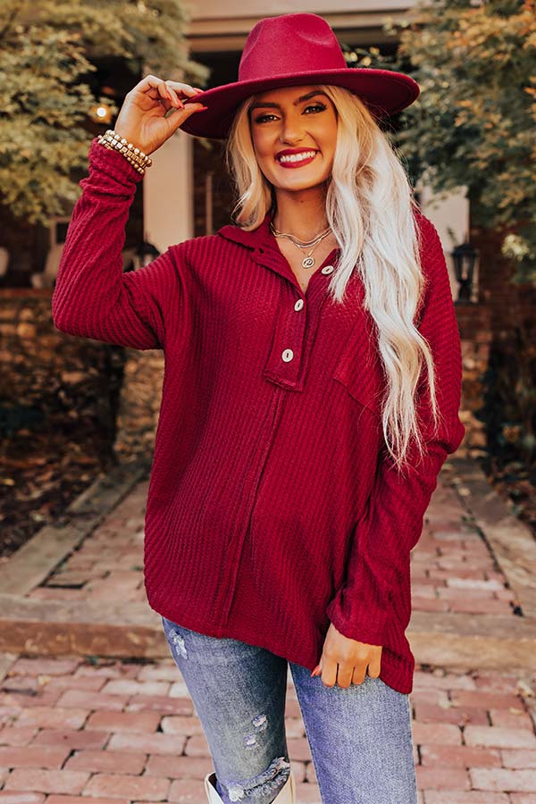 East Side Chic Waffle Knit Top In Crimson Image - 1