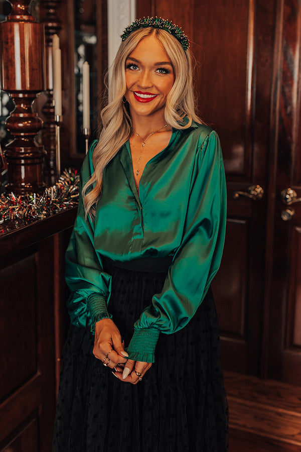 Prosecco Float Satin Top In Hunter Green Image - 2
