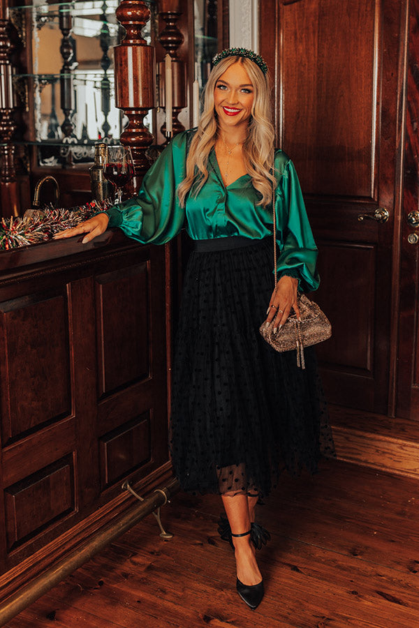 Prosecco Float Satin Top In Hunter Green