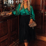 Prosecco Float Satin Top In Hunter Green Image - 1