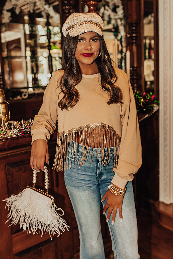 Tea Reader Fringe Crop Sweater In Khaki Image - 1