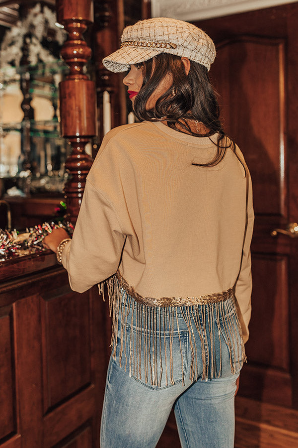 Tea Reader Fringe Crop Sweater In Khaki Image - 4