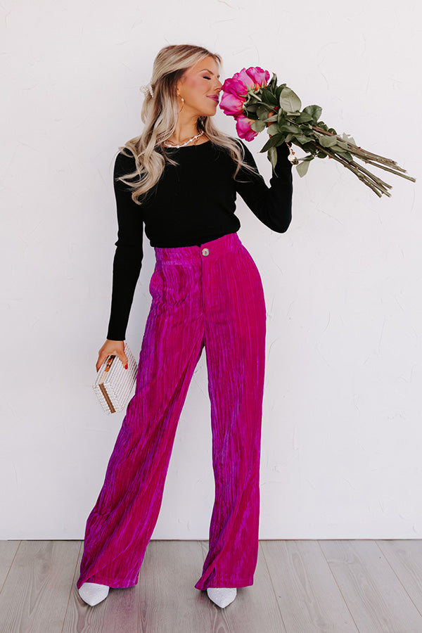 Private Jet Perfection High Waist Velvet Pants In Fuchsia