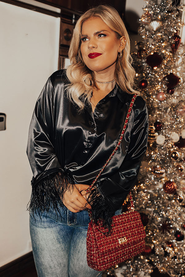 Fashionable Scene Satin Feather Top In Black Curves Image - 2