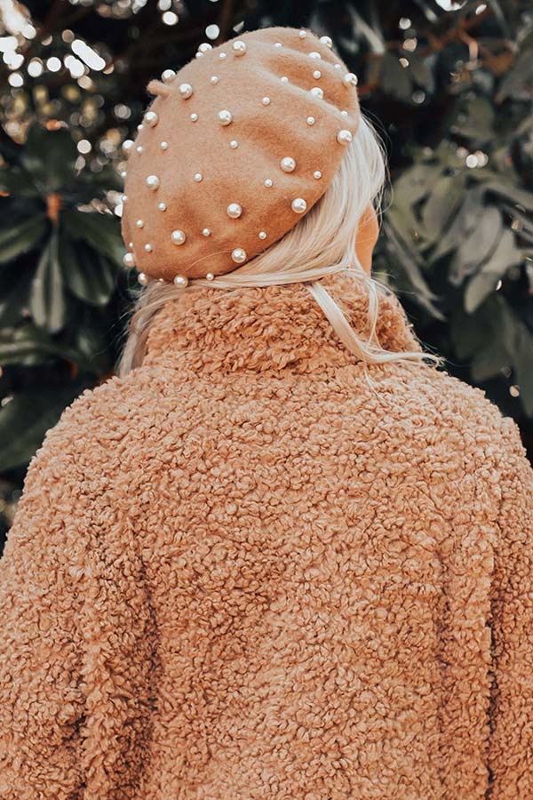 Tea In London Embellished Beret Hat In Iced latte