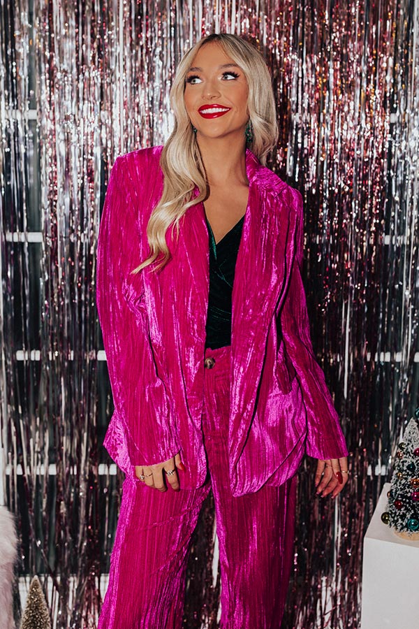 Private Jet Perfection Velvet Blazer In Fuchsia Image - 1
