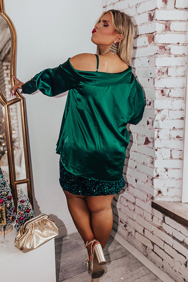 Date Night Ready Satin Top In Hunter Green Curves Image - 5