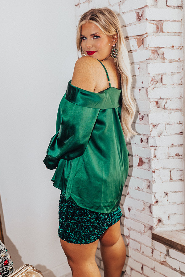 Date Night Ready Satin Top In Hunter Green Curves Image - 4