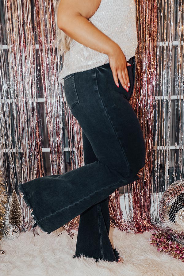 Risen The Laura High Waist Distressed Flare in Black Curves Image - 3