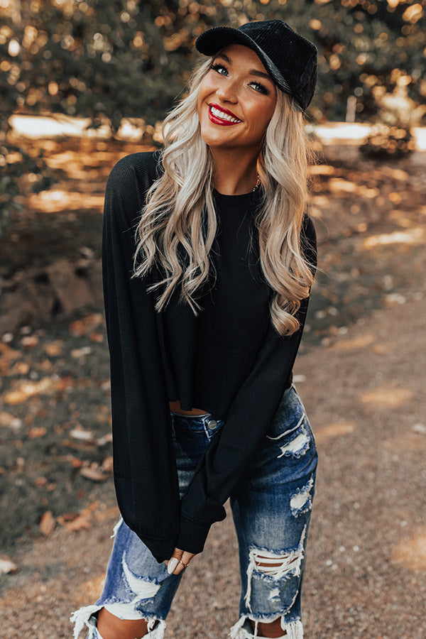 Hot Cocoa Divine Knit Crop Top In Black Image - 2