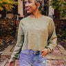 Hot Cocoa Divine Knit Crop Top In Olive Image - 1