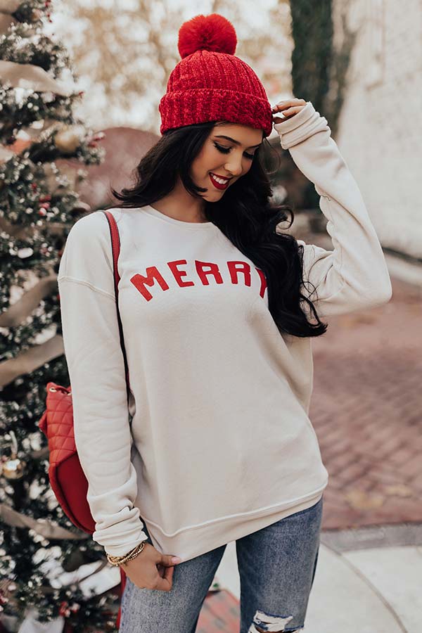 Very Merry Graphic Sweatshirt in Stone Image - 5