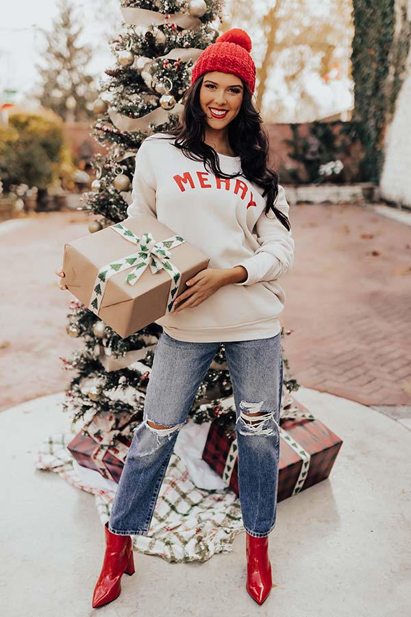 Very Merry Graphic Sweatshirt in Stone Image - 1