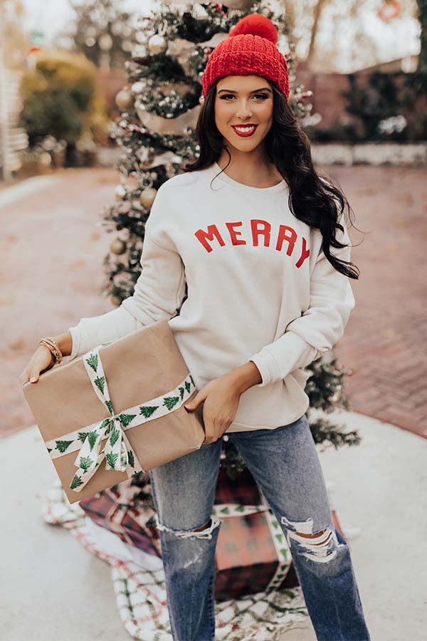 Very Merry Graphic Sweatshirt in Stone Image - 3
