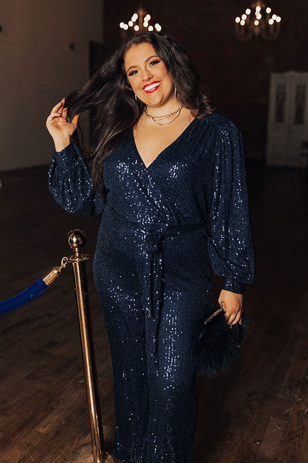 Heart Filled With Love Sequin Jumpsuit In Navy Curves Image - 2