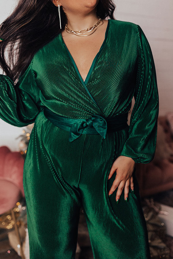 Macarons At Midnight Pleated Jumpsuit In Hunter Green Curves Image - 3
