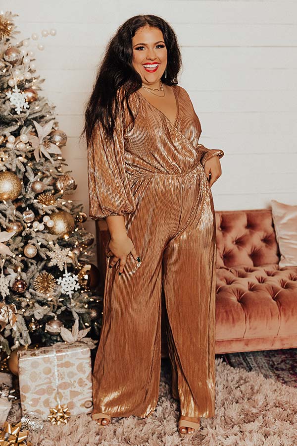 Endless Nights Pleated Jumpsuit In Rose Gold Curves Image - 2