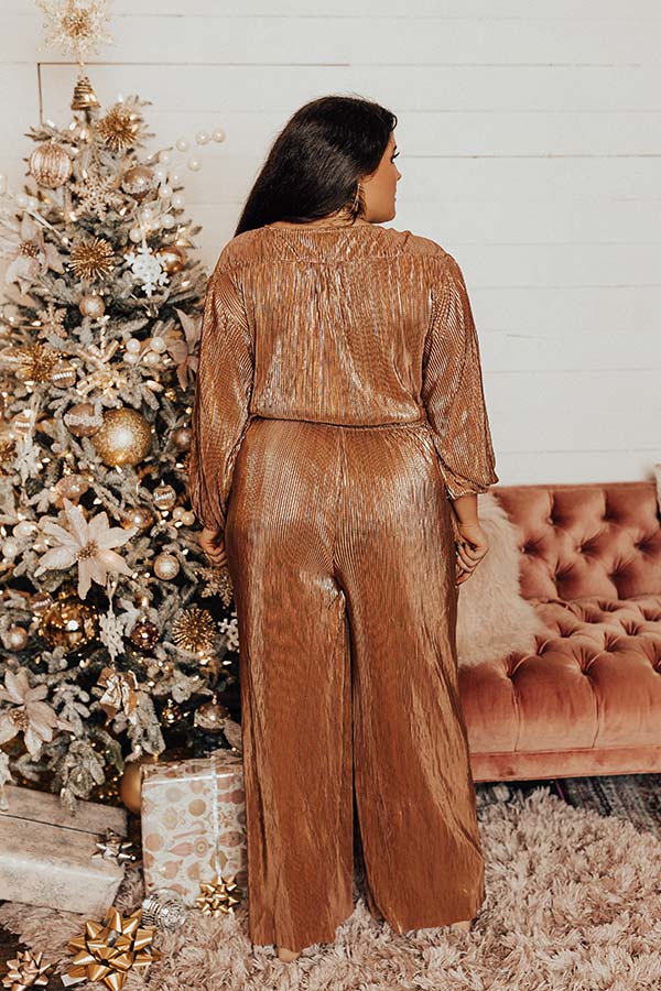 Endless Nights Pleated Jumpsuit In Rose Gold Curves Image - 4