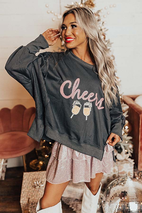 Cheers Embellished Sweatshirt in Charcoal Image - 2
