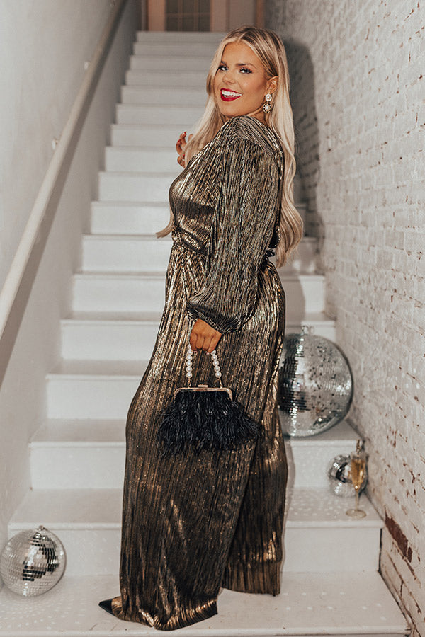 Endless Nights Pleated Jumpsuit In Gold Curves Image - 3