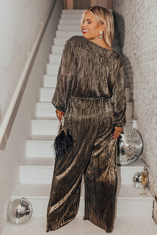 Endless Nights Pleated Jumpsuit In Gold Curves Image - 4
