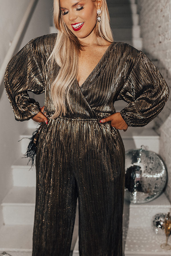 Endless Nights Pleated Jumpsuit In Gold Curves Image - 5