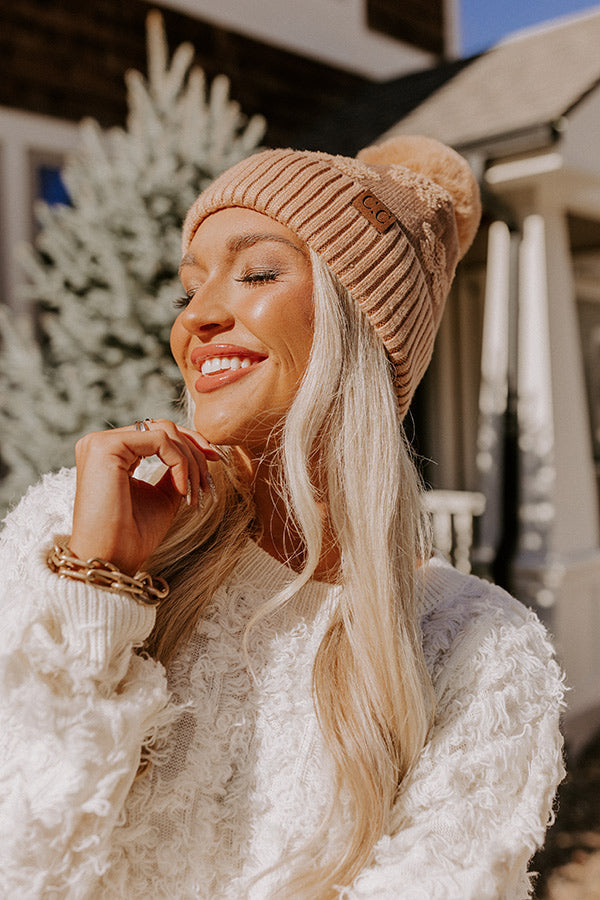 Snow Cutie Pom Beanie in Iced Latte