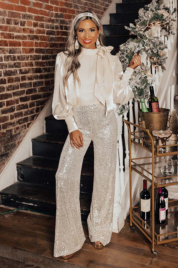 Sparkle In The City High Waist Sequin Pants In Champagne Image - 1