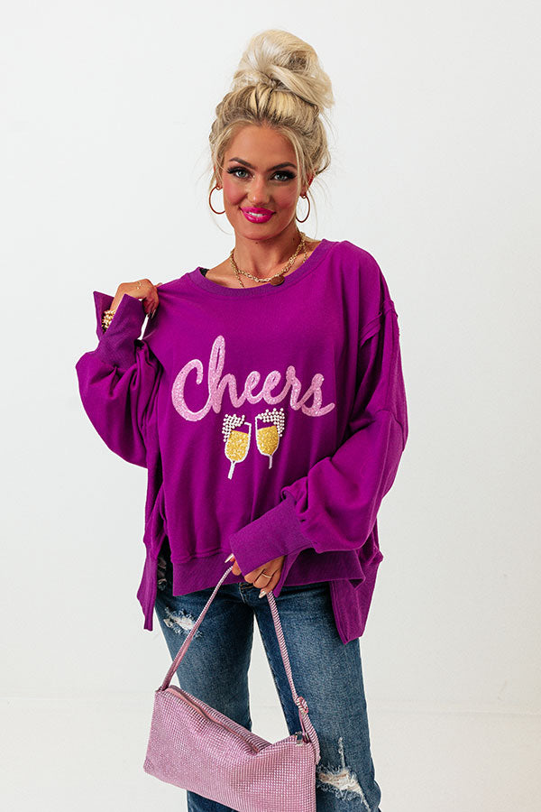Cheers Embellished Sweatshirt In Orchid Image - 3