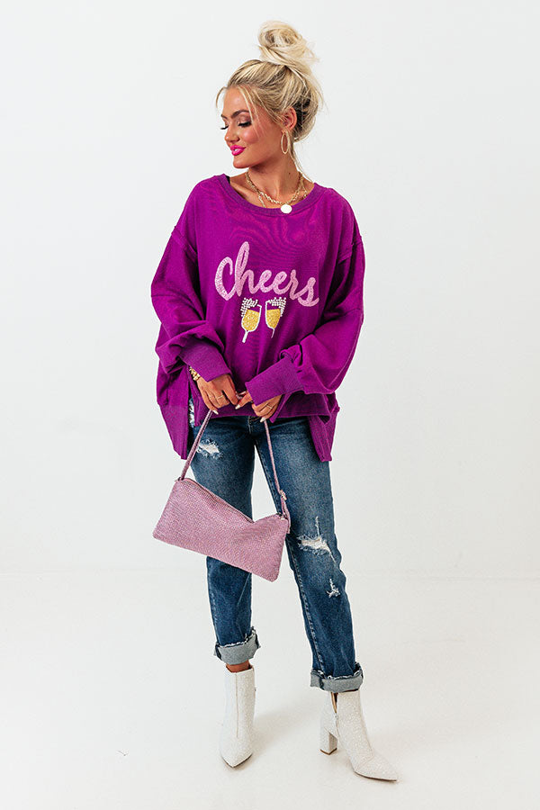 Cheers Embellished Sweatshirt In Orchid Image - 4