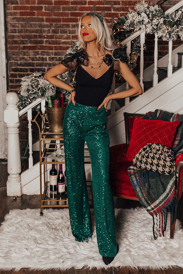 Sparkle In The City High Waist Sequin Pants In Hunter Green Image - 1