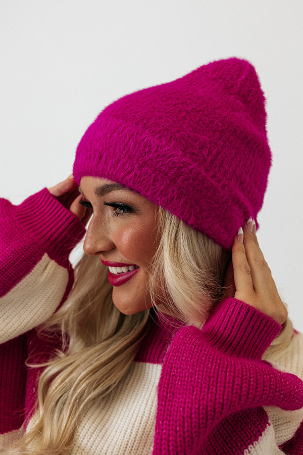 Snowy Afternoon Ultra Soft Beanie in Fuchsia Image - 3
