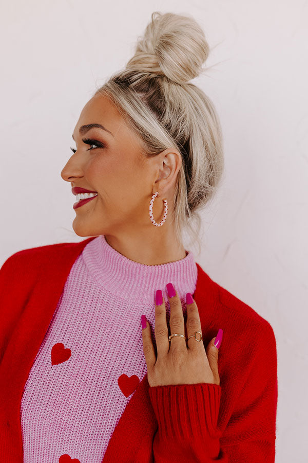 Feeling Flirty Hoop Earrings In Light Pink Image - 3