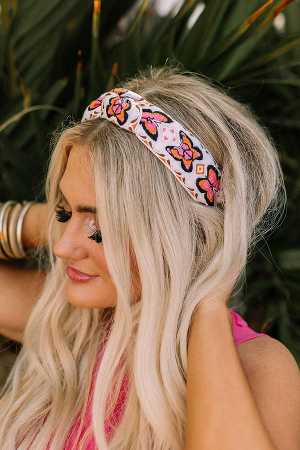 Give Me Butterflies Embroidered Headband In White Image - 1