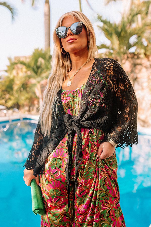 Sail The Day Away Front Tie Crochet Top in Black Curves Image - 1