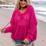 LA Influencer Knit Hoodie In Hot Pink Image - 1
