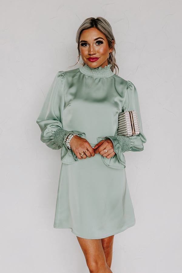Spotlight Smile Satin Shift Dress in Mint Image - 1