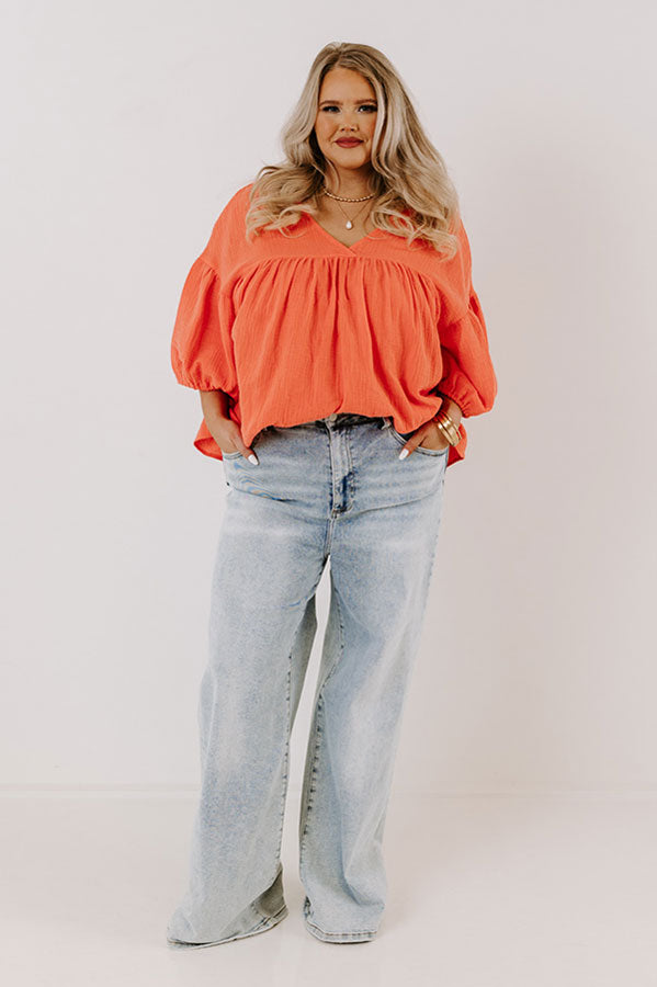 Pause And Reflect Babydoll Top In Bright Coral Curves Image - 4