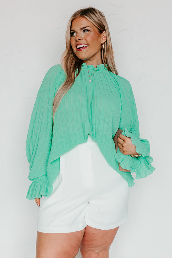 Tea Party Vibes Pleated Top in Ocean Wave Curves Image - 1