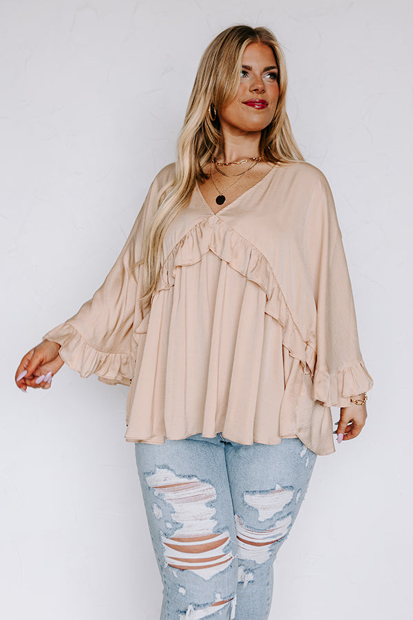Claim To Love Ruffle Top in Beige Curves Image - 1