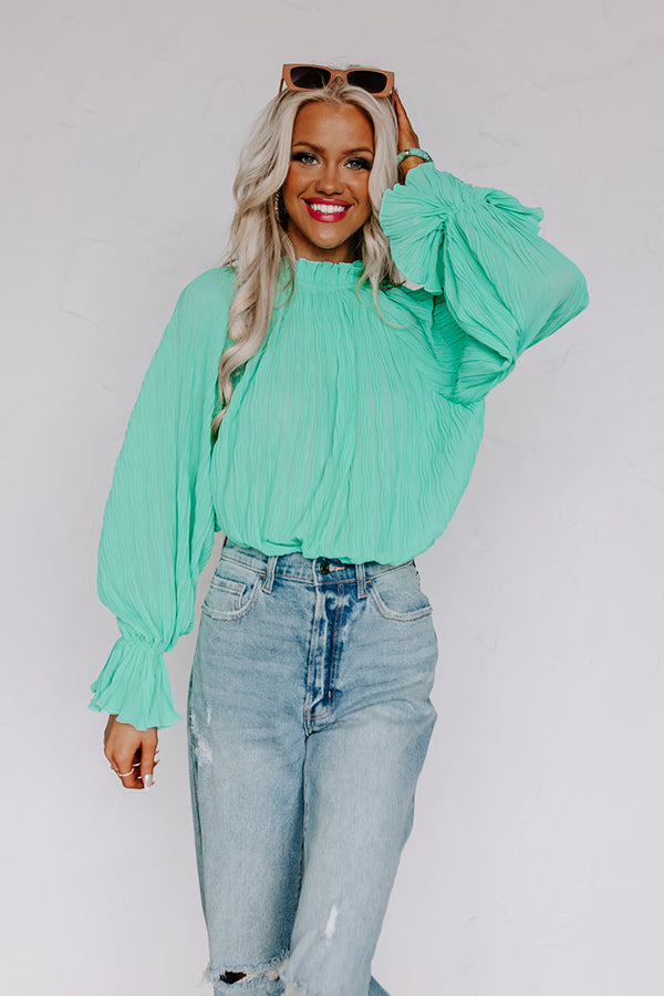 Tea Party Vibes Pleated Top in Ocean Wave Image - 2