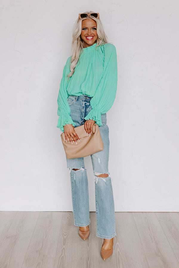 Tea Party Vibes Pleated Top in Ocean Wave Image - 1