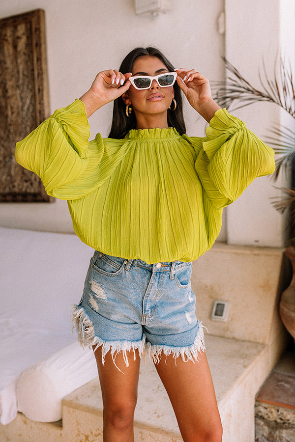 Tea Party Vibes Pleated Top in Lime Punch Image - 1