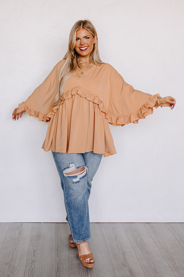 Time To Dance Ruffle Top In Camel Curves Image - 2