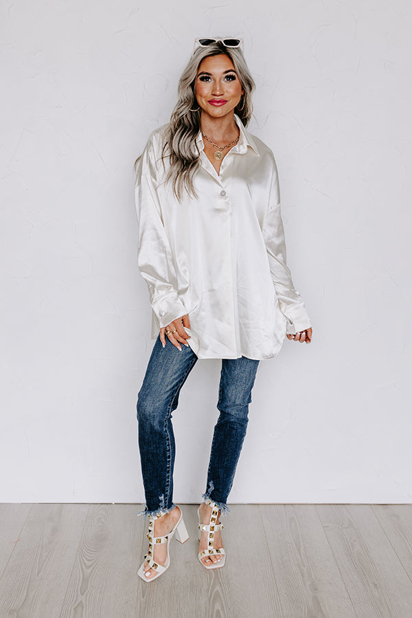 Siren Song Satin Shift Top In Cream Image - 3